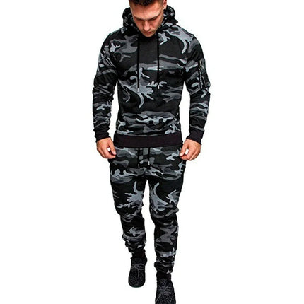 Camo Men Tracksuit Hooded Outerwear Hoodie Set 2 Pieces Autumn Sporting Male Fitness Camouflage Sweatshirts Jacket + Pants Sets