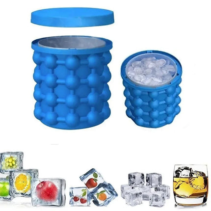 2-in-1 Portable Silicone Ice Cube Maker Cylinder Mold Ice Bucket with Lid Space Saving Wine Whiskey Chiller Bar Kitchen Gadgets
