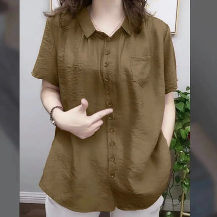 Plus Size Loose Sportswear Women's Shirt Summer New Style Base Layer Top Korean Style Commute Linen Fabric Regular Fit