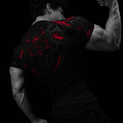 05-Men's Wing & Cross Print Compression Tight Fit Short Sleeve Sports Shirt Workout Tops Gym Compression High Stretch