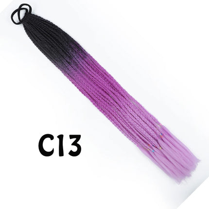 Synthetic Gradient Color Dirty Braided Ponytail Extensions With Elastic Band 24" Rainbow Braid Pony Tail Hairpiece For Girl