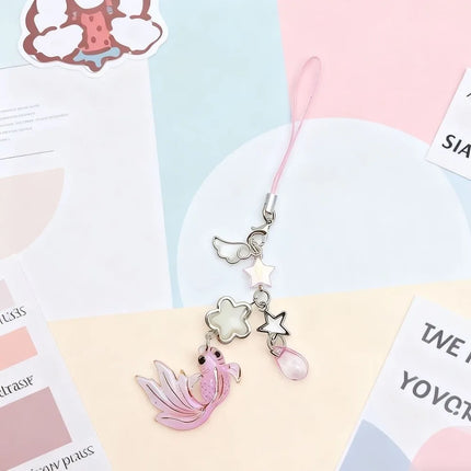 Plastic Lucky Koi Phone Pendant Crystal Beads Unique Beaded Keyring Lightweight Simulation Fish Keychain Charms Car Key Jewelry