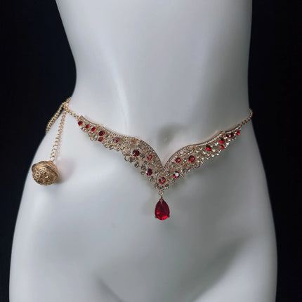 Ruby Red Sexy Body Chain Chest Chain Collar Waist Chain Nipple Clamps Nipple Stimulation Women's Wear Adult Toy SM Training Tool