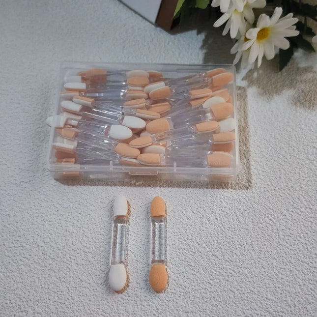Cute 50/100PCS Disposable Eye Shadow Sponge Applicators Dual Sided with Container Makeup Brushes for Eyeshadow Length