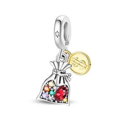 Lucky 925 Sterling Silver Money Tree Lucky Cat God of Wealth Dollar Treasure Charm Fit DIY Bracelet Necklace Good Luck Wish Gift
