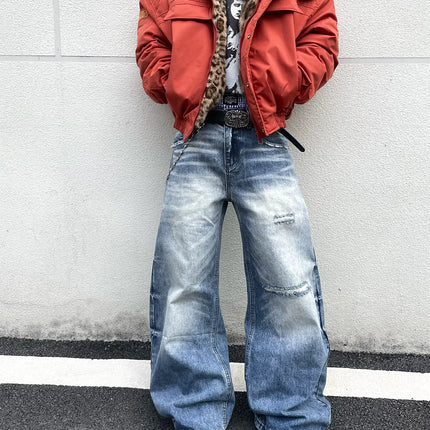 Retro Washed American Street Knife Cut Loose Casual Jeans Men Women Straight Leg Jeans mid Waist Zipper Spring Season
