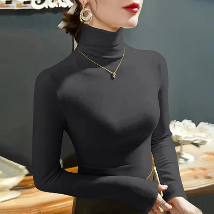 2025 Fashion Autumn Winter Female Turtleneck Fleece Stretch Shirt Women Long Sleeve T-shirt Warm Basic Pullover Bottoming Tops
