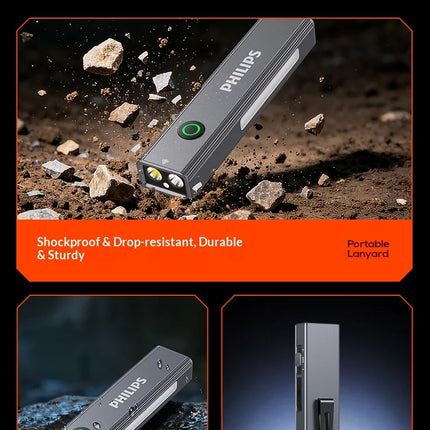 Philips New Flashlight 600LM Supports 3 Type Dimming UV light, Red Laser, 365nm Purple Light, COB,Magnetic Function with a Clip