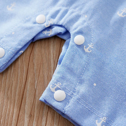 Summer Boys And Girls Art Style Handsome Shirt With Sea Anchor All Over Print Comfortable Casual Short Sleeve Bodysuit