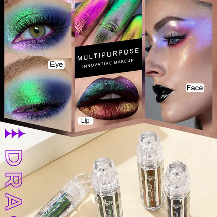 Optical Chameleons Eye Glitter Pigment Monochrome Holographic Navy Blue Green Shiny Metallic Liquid Lip Gloss Eye Shadow Stick