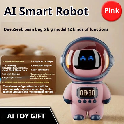 Ai Smart Ai Voice Chat Robot Bluetooth Speaker Digital Alarm Clock Sleep Aid Night Light Home Kids Companion Festival Gift