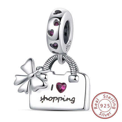 Original 925 Sterling Silver Charm Beads Love Heart Family Charms Pendant Fit Bracelet Charm Women DIY Jewelry Gift
