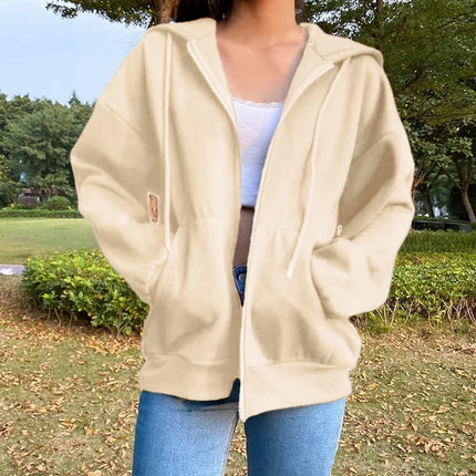 Oversized Hooded Zipper Sweatshirt Shoulder Drop Cuff Independent Station Women's Open Cardigan Street Style Comfortable Casual