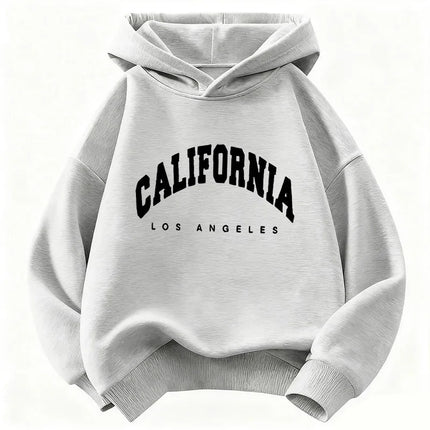 Kids Fashion Hoodie, Los Angeles California Letter Cat Graphic Sweatshirt, Unisex Tops for Boys Girls