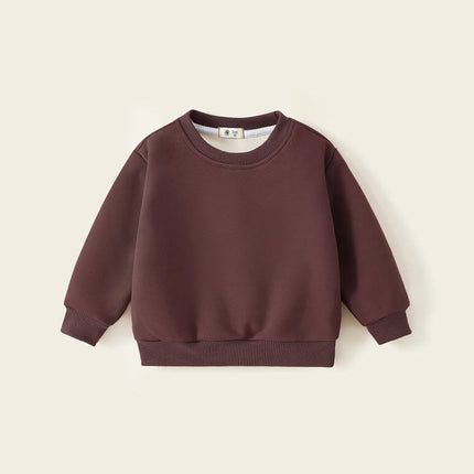 Childrens Boys Sweatshirts Autumn Winter Thickened Integrated Fleece Solid Baby Boys Pullovers Simple Versatile Toddler Boys Top