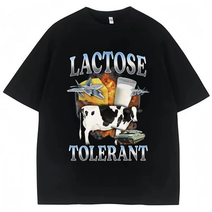 Lactose Tolerant Funny Milk Print T Shirt Men Women Retro Fashion Short Sleeve 100% Cotton Summer Casual Humor T Shirts Gifts