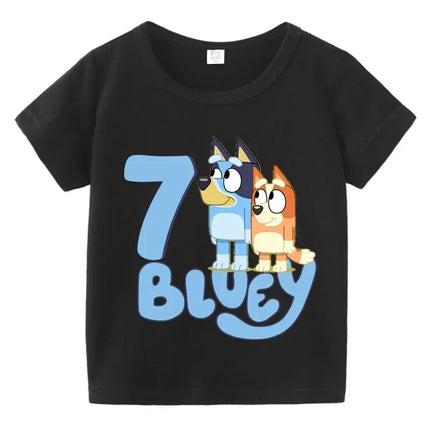Blueys Baby Birthday T Shirt for Boys Girl Bingo Number Kids Clothes Summer Cartoon Letter Tees Shirts Toddler Short Sleeve Tops