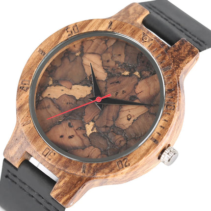 Unique Irregular Pattern Display Wood Watches Quartz Timepiece Men's Genuine Leather Casual Hot Fashion Male Wooden Clock reloj