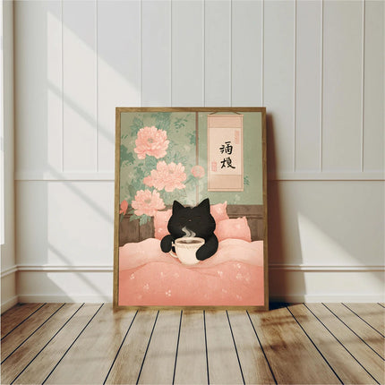 Japandi Black Cat Poster Minimalist Asian Cat Prints Canvas Painting Minimalist Japanese Wall Art Pictures Home Room Decoration