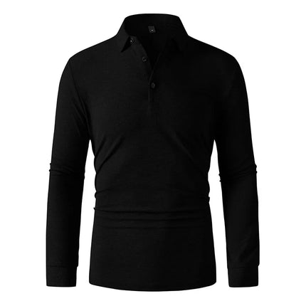 New Men's Business Casual Long Sleeved Shirt Solid Color Polo Shirt Fashionable Breathable Comfortable Versatile Top