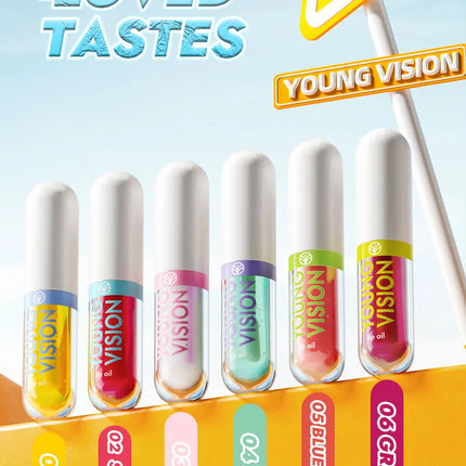YOUNG VISION 6-Color Refreshing Fruit Flavored Moisturizing Lip Oil Set Colorful, Hydrating, and Moisturizing Lip Gloss