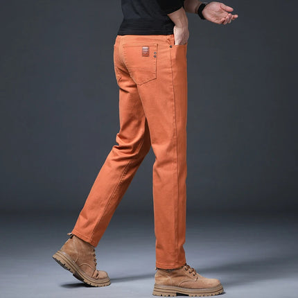 Spring Autumn Men's Stretch Jeans Fashion Straight Slim Pants Classic Brand High Quality Male Business Casual Denim Trousers