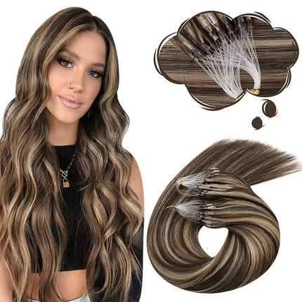 Moresoo Micro Link Hair Extensions Human Hair Micro Loop Hair Cold Fusion 50G Invisible Brazilian PreBonded Remy Micro Ring Hair