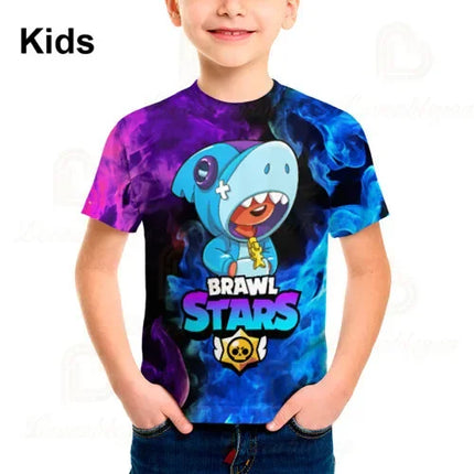 Brawling-Heros 6 To 19 Years Kids Shark T Shirts Mr.P Game 3D Boys Girls Cartoon Tops Teen Clothes
