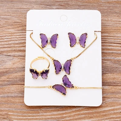 Nidin Lucky Butterfly Jewelry Sets For Women Wedding Jewelry 12 Colors  Zircon Earrings Bracelets Rings Pendant Necklace Gift
