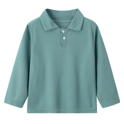 2025 New 3-Piece Children's Pure Color Simple Fashion Polo Shirt Boy Casual Joker Long-sleeved Shirt Brother Brother parent-child