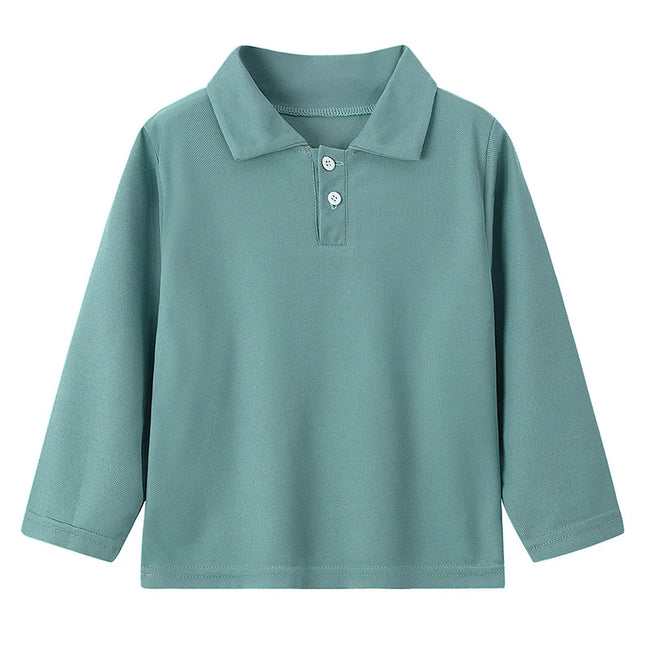 2025 New 3-Piece Children's Pure Color Simple Fashion Polo Shirt Boy Casual Joker Long-sleeved Shirt Brother Brother parent-chil