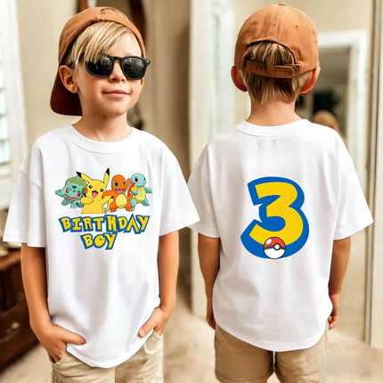 Birthday T-shirt Cute Pikachu Pokémon 3-9 Printed T-Shirt Unisex Summer Y2K Harajuku Loose Casual Short Sleeve Top for Chirldren