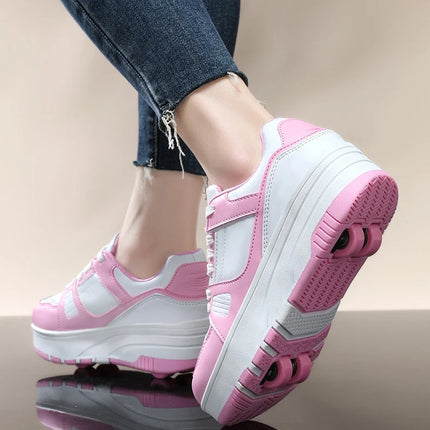 Four wheel roller shoes Boys girls walking shoes Casual outdoor sports slide and shrink school students pulleys shoes sneakers