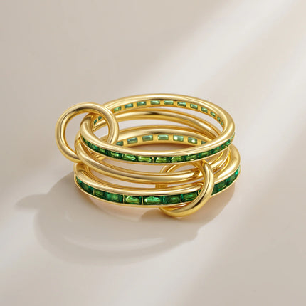 Luxury Cubic Zirconia Gold Plating Multilayer Connecting Rings for Women Fashion Mixed Color Stackable Finger Ring Party Jewelry