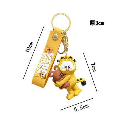Garfield 3D Silicone Keychain Set Cartoon Cat Figure Bag Charm Backpack Pendant Milk Cup Teddy Bear Decor Daily Birthday Gift