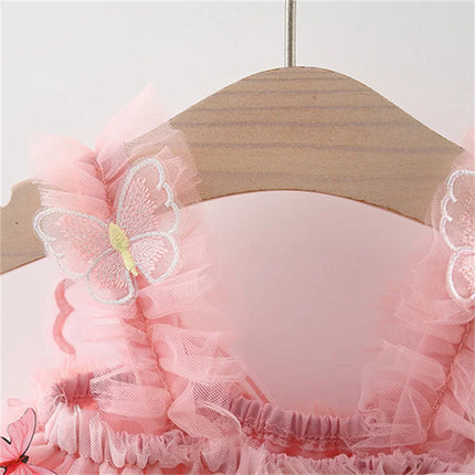 Summer Baby Girls' Princess Party Birthday Dress Sweet Children Clothing Butterfly Wings Fairy Strap Embroidered Mesh 0-3 Y Kid
