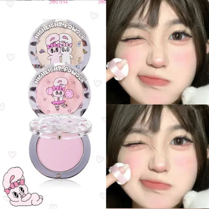 FLORTTE BUNNY Monochrome Highligh Powder Naturally Brightening Facial Blush Cream High Gloss Face Blusher Makeup Cosmetics