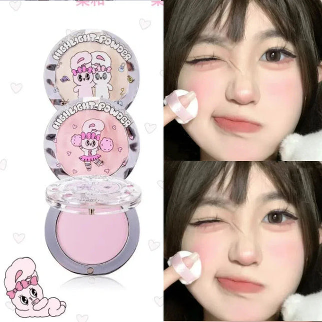 FLORTTE BUNNY Monochrome Highligh Powder Naturally Brightening Facial Blush Cream High Gloss Face Blusher Makeup Cosmetics