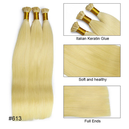 I Tip Hair Extension Straight Human Hair Extension 0.8g/ 1g/Strand 50pc/Set Capsule Keratin Natural Fusion Human Hair Extension