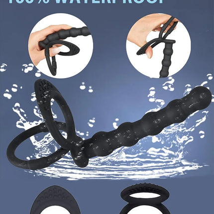 Double Penetration Dildo Dual Stimulation Vibrator for Couples, Anal Beads, G-Spot Massager, Cock Ring, Adult Sex Toys