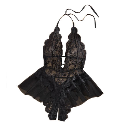 One Piece Crotchless Backless Underwear Transparent Lace Hollow Out Bodysuit Sexy Lingerie For Women Nightgown Erotic Clothing