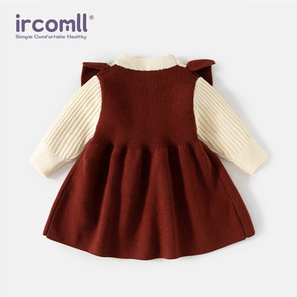 Girls Sweater Dress Sweet Flounce Knitted Young Girls Dresses Toddler Girl Clothes Bottom Shirt 2-7Y Kids Costume