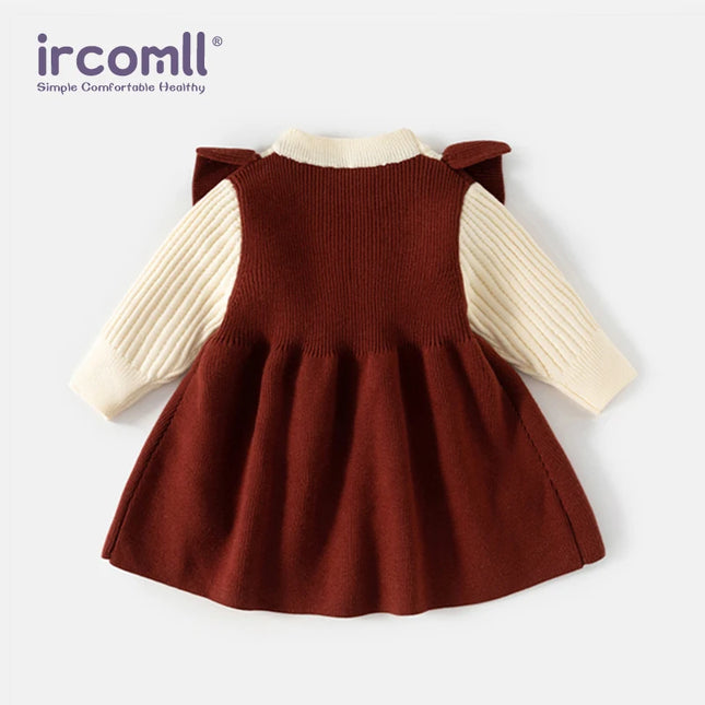 Girls Sweater Dress Sweet Flounce Knitted Young Girls Dresses Toddler Girl Clothes Bottom Shirt 2-7Y Kids Costume