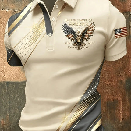 3D Printed Leaf Boat Polo Shirt For Men America Flag Pattern Tees Summer Street Loose Short Sleeve Tops Lapel T-Shirts