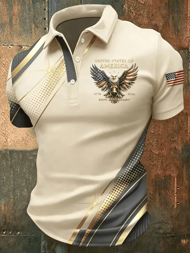 3D Printed Leaf Boat Polo Shirt For Men America Flag Pattern Tees Summer Street Loose Short Sleeve Tops Lapel T-Shirts