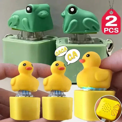 Funny Croaking Frog Duck Luminous Button Keychain Keyboard Fidget Clicker Sound Keyring for Stress Relief Finger Toy Gift Decor
