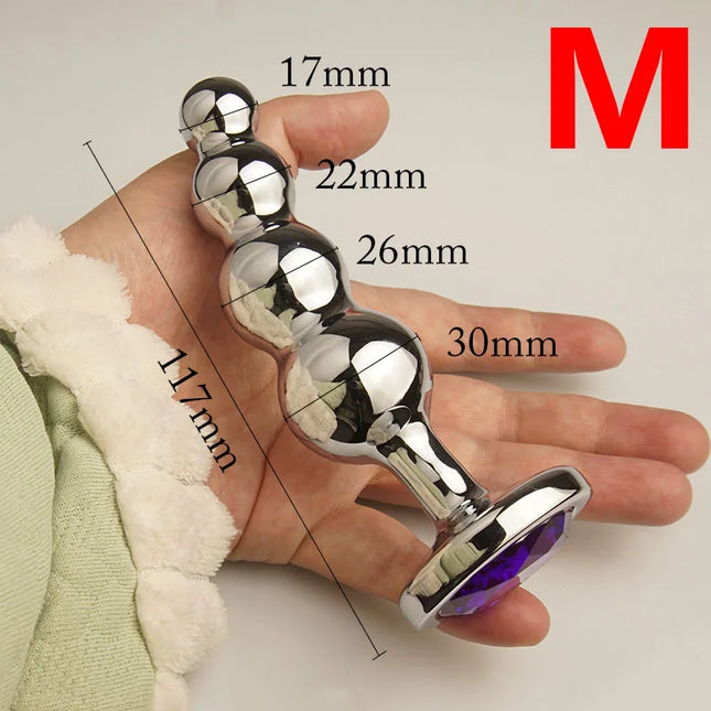 Metal Curved Anus Butt Plug, 4 Beads Stimulating Anal Plugs Sex Toy, Prostate Massage, Analplug Buttplug Butt Plug with Jewelry Base