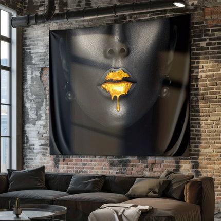 A lady wearing yellow lipstick Digital printing polyester wall tapestry suitable for use in living rooms bedrooms bars and party
