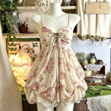 Gothic Retro Sweet Bud Mini Dress Women Harajuku Y2k Strap Dress Y2K Aesthetic Club Party Fashion Outfits