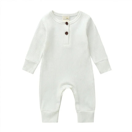 0-24months Newborn Baby Button Romper Solid Color Knit Ribbed Jumpsuit For Infant Boys And Girls Spring Autumn Long Playsuit